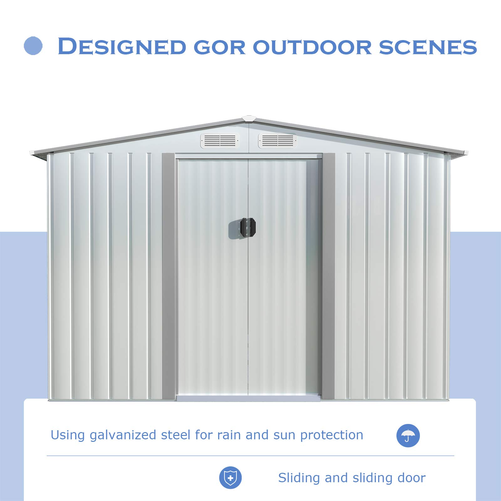 【Storage Shed】8X10FT Outdoor Metal Storage Shed w/Floor Frame, Steel Garden Shed, Tool Storage Shed