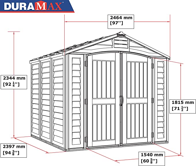 Duramax DuraPlus 8’ x 8’ Plastic Garden Storage Shed | Adobe & Brown| Fire Retardant & All-Weather Outdoor Solution | Store Bikes, Tools, BBQ & Home Gym| Strong Structure & Maintenance-Free Vinyl Shed