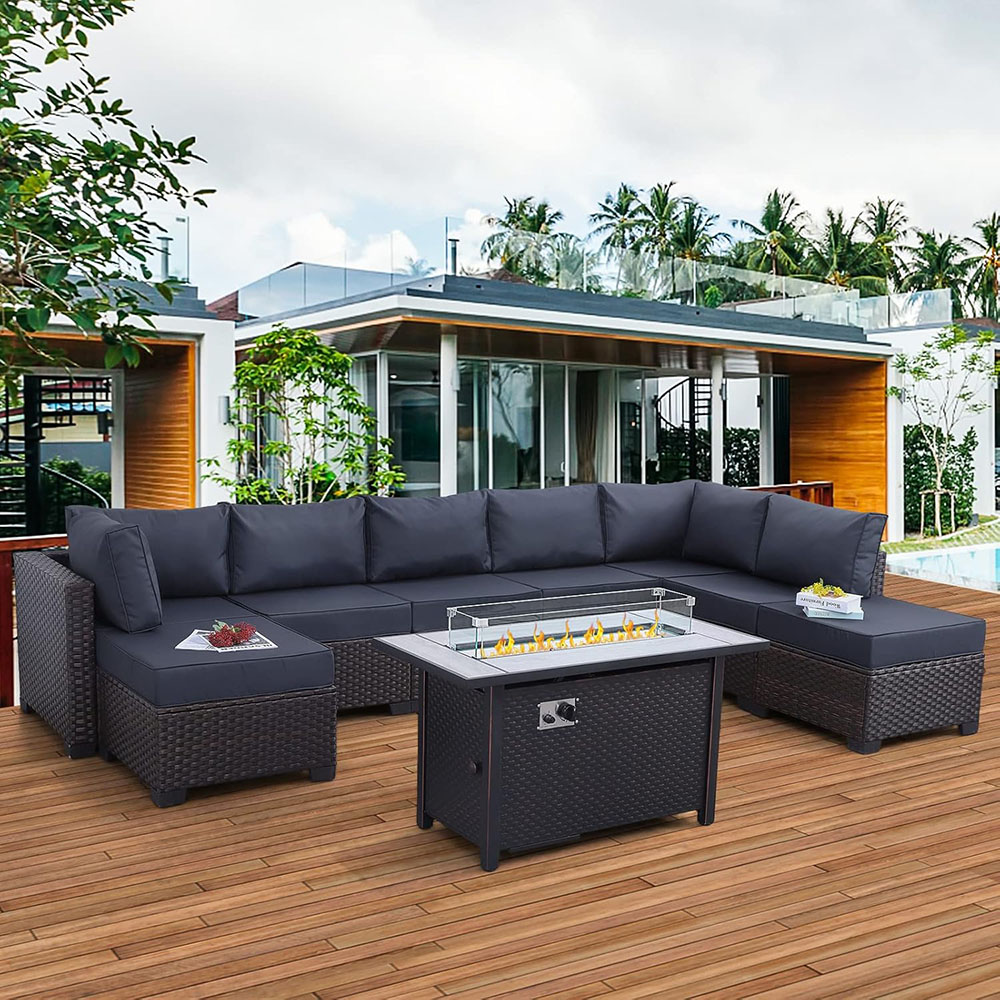 9 Pieces Wicker Patio Furniture Set Outdoor PE Rattan Sectional Conversation Sofa Set