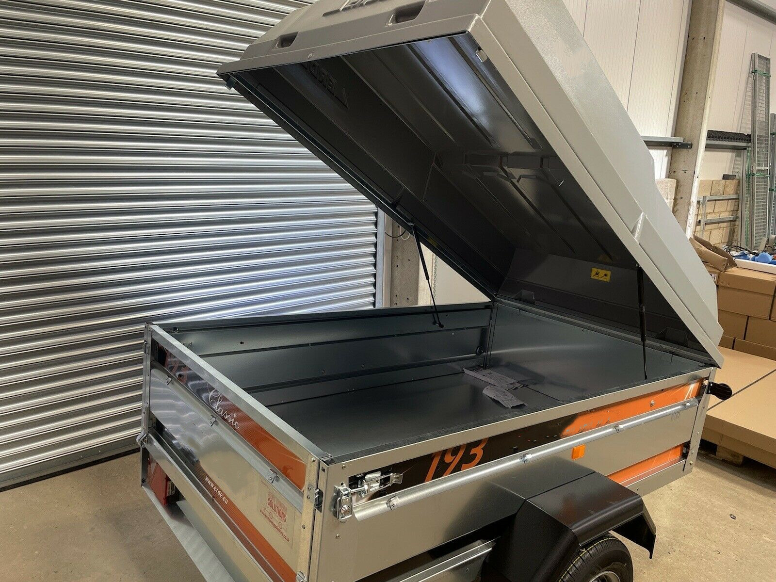 Newly assembled Erde 193 box car camper trailer with lockable ABS hard top