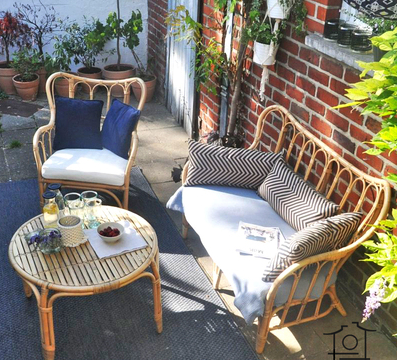 Rattan furniture bamboo sofa chair three-person small apartment outdoor balcony living room combination system IKEA home B&B table and chairs