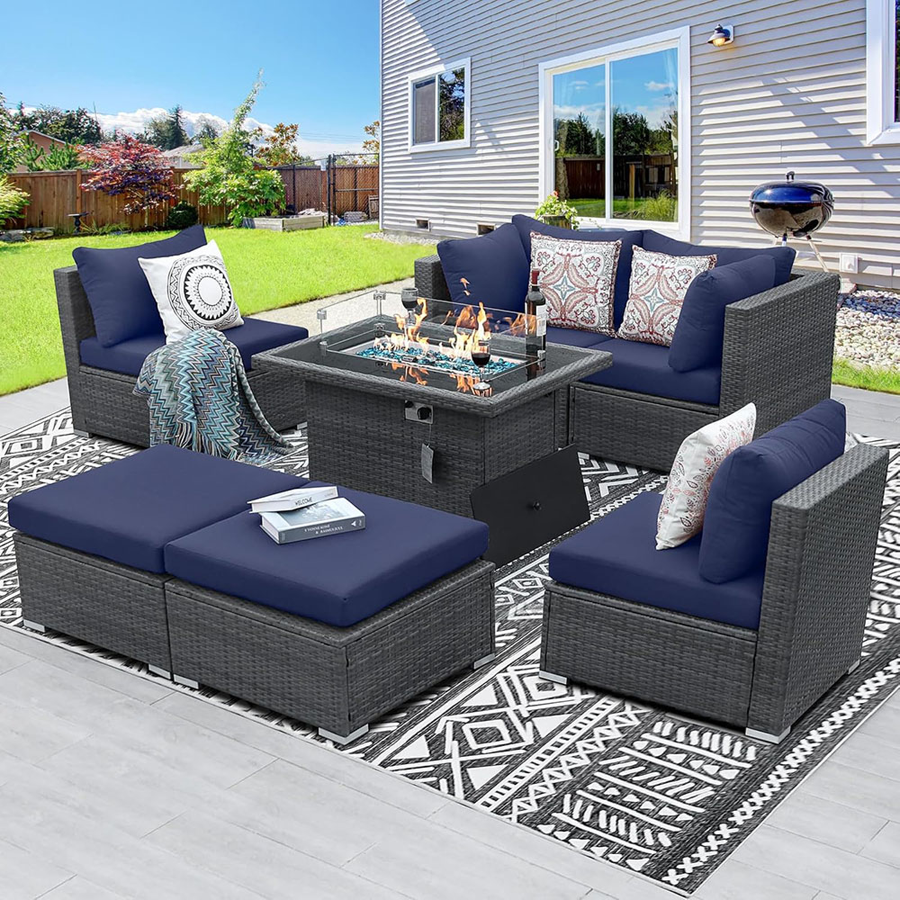 BULEXYARD Grey PE Wicker Patio Furniture Sectional Conversation Sofa Set