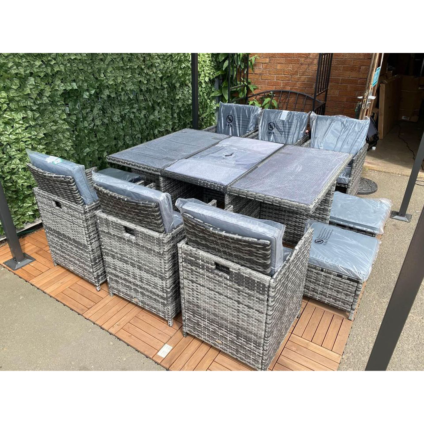 10 seat grey rattan patio garden dining set table and chairs