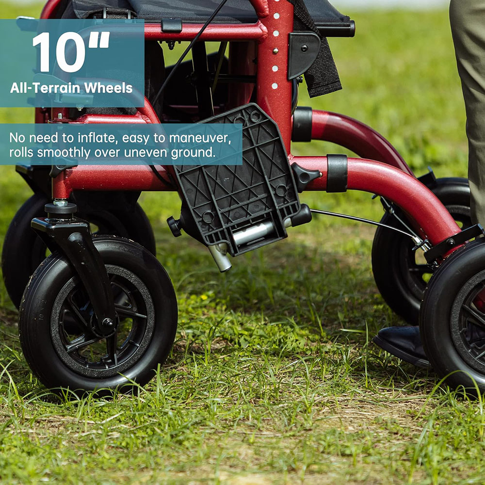ELENKER All Terrain 2-in-1 Walker and Transport Chair, Foldable Wheelchair with 10-inch Wheels for Seniors