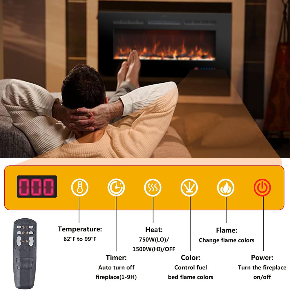 Electric Fireplace Insert Fireplace Heater with Remote Control for Indoor Use