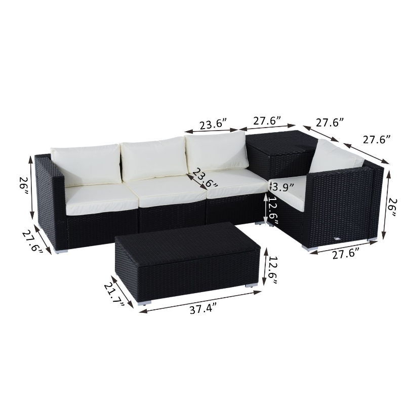 【Furniture】【BS】6pc Rattan Wicker Set Garden Sectional Furniture Storage w/Cushion