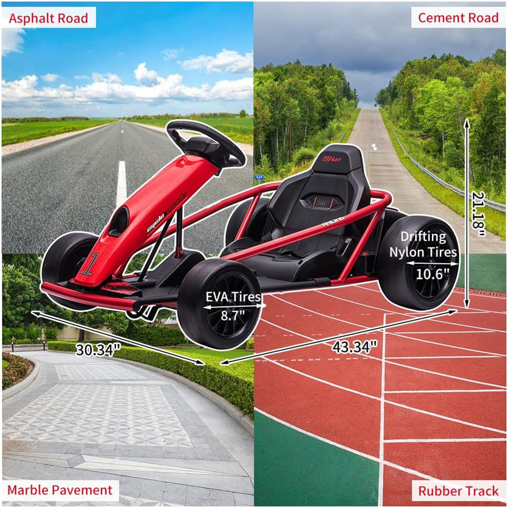 Kids Go Kart, 24V 9Ah Battery, Two 300W Motors, 8MPH Fast Drifting Hovering Car
