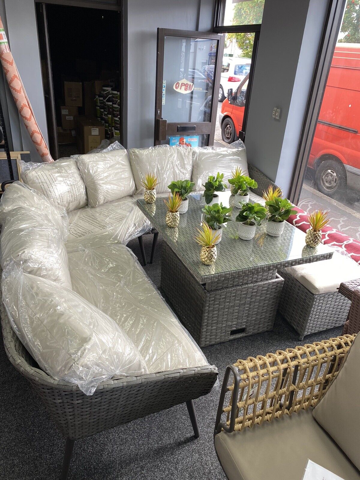 6 Person Rattan Garden Corner Sofa