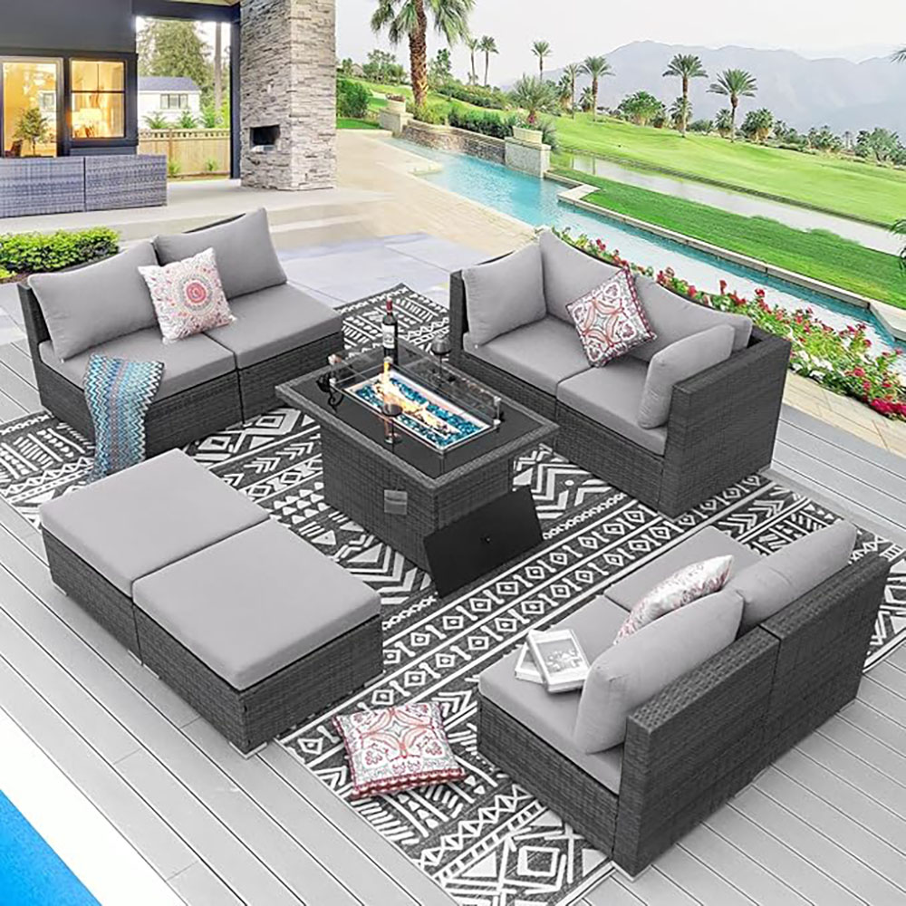 BULEXYARD Grey PE Wicker Patio Furniture Sectional Conversation Sofa Set