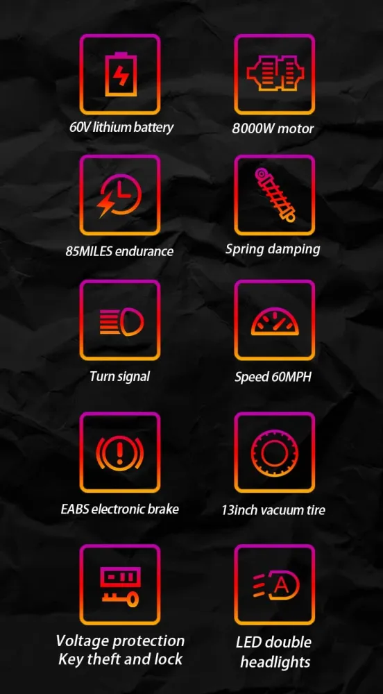 Electric Scooter, Max Speed 60MPH, Total Power 8000W, 90 Mile Long Range Battery