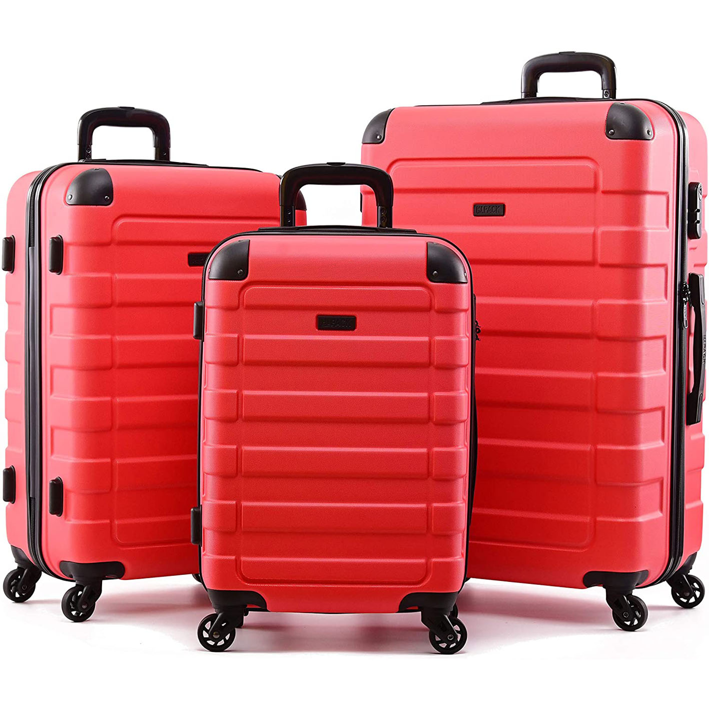 Hipack Prime Suitcases Hardside Luggage with Spinner Wheels, Red, 3-Piece Set (20/24/28)