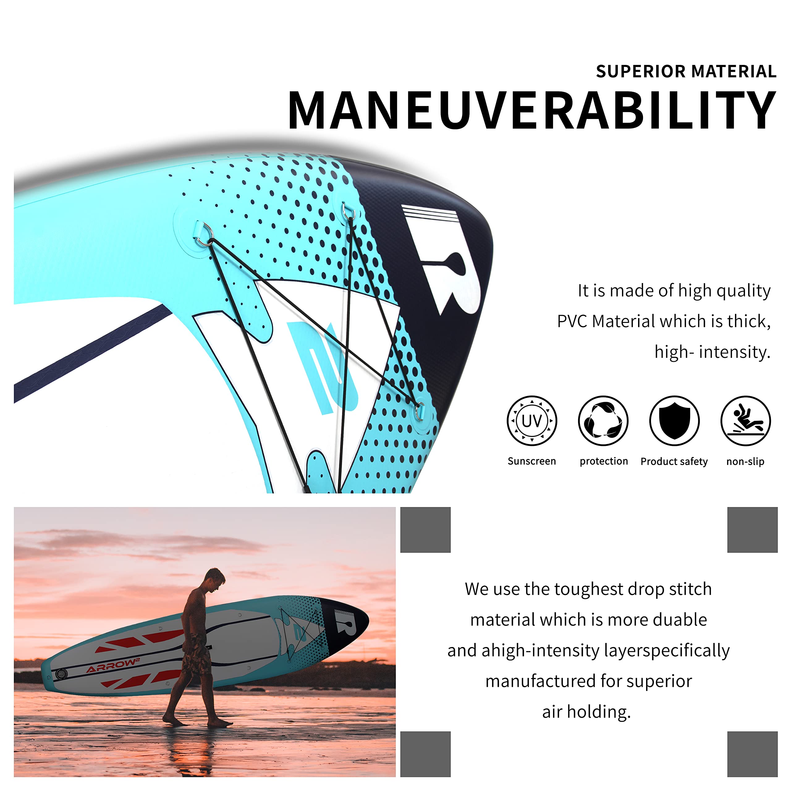 Runwave Inflatable Stand Up Paddle Board 11'×33''×6''(6'' Thick) Non-Slip Deck with Premium SUP Accessories | Wide Stance, Bottom Fins for Surfing Control | Youth Adults Beginner